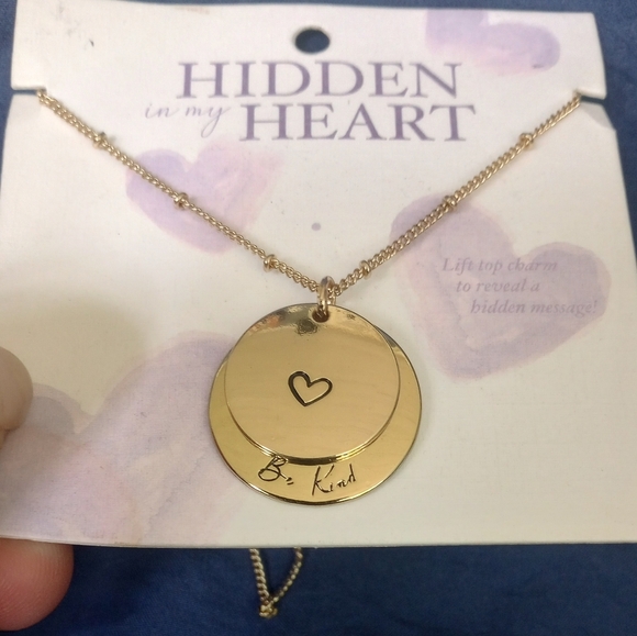 Howard's Jewelry - "Hidden In My Heart"Gold Pendant Necklace with Heart and 'Be Kind' Inscription